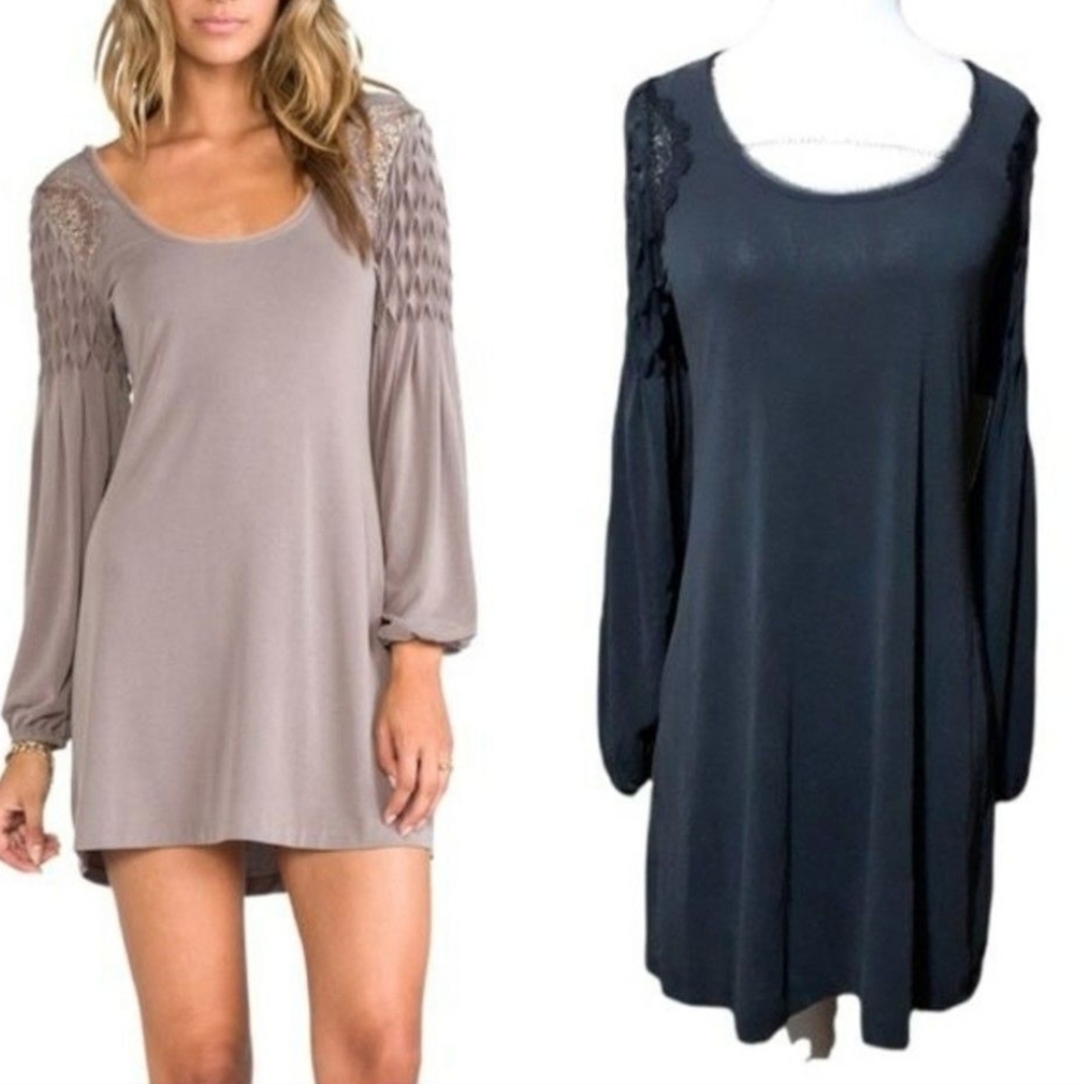 Free People Jessie Peasant Sleeve Mini Dress in Black Sz S MSRP $128